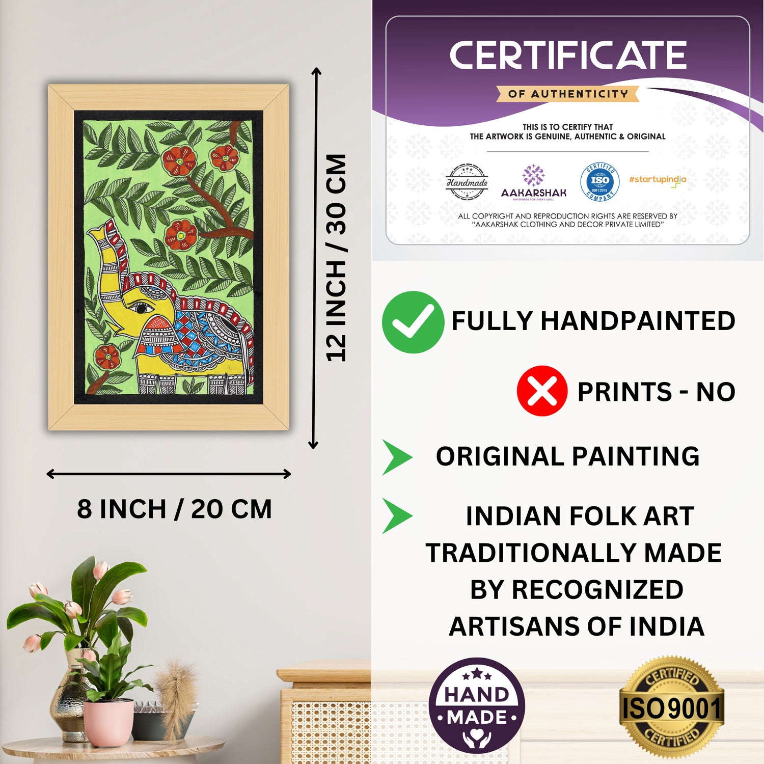handmade iso certified-elephant madhubani painting
