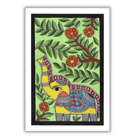 handmade madhubani painting painting elephant-in vibrant traditional folk art style

