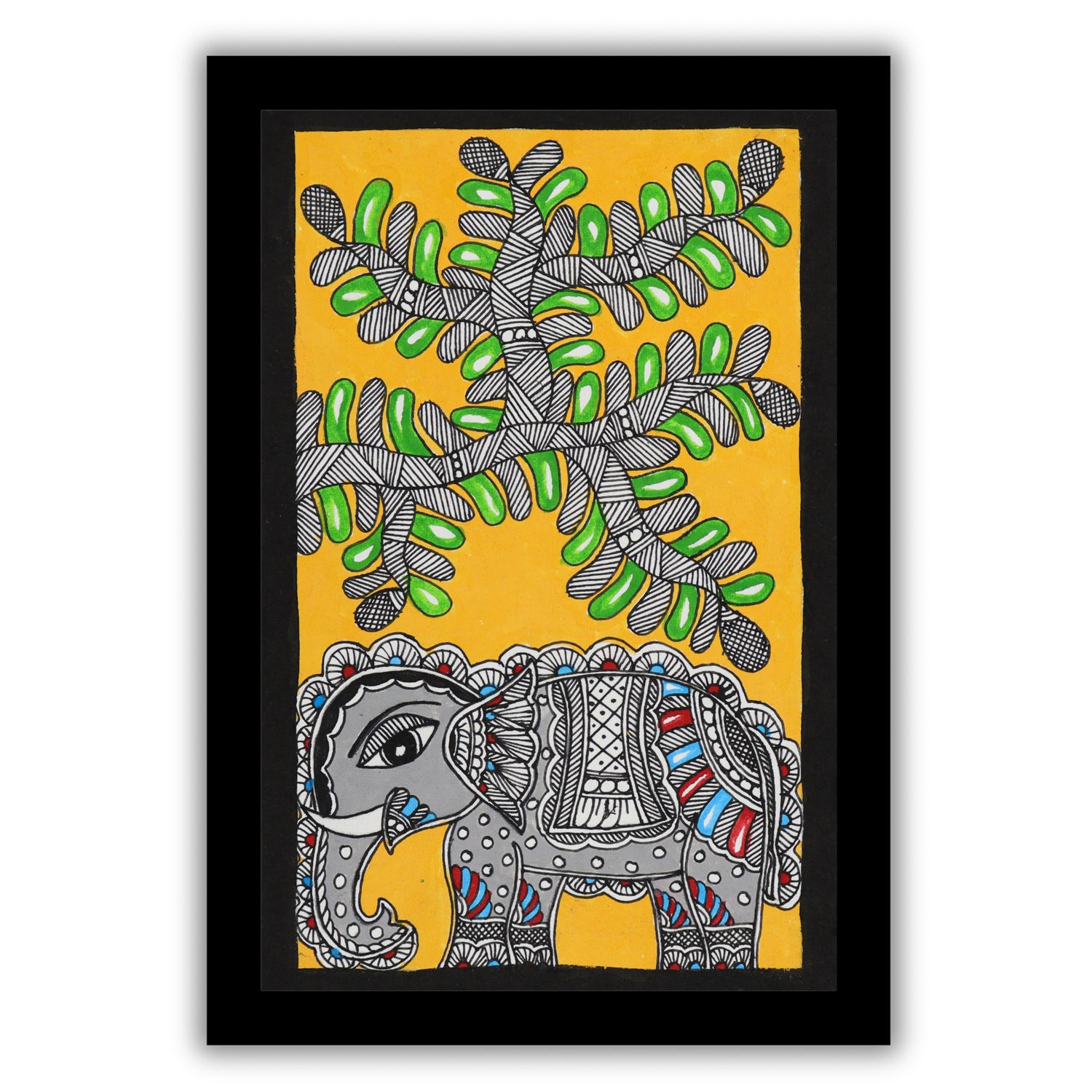 handmade madhubani painting painting elephant-in vibrant traditional folk art style
