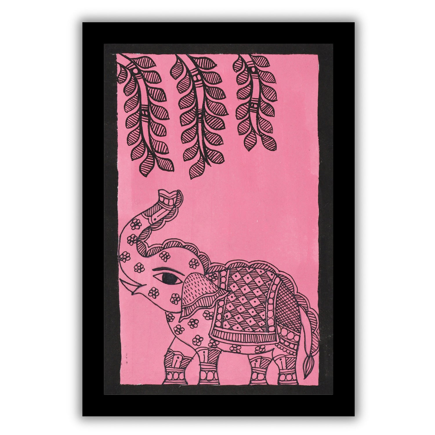 handmade madhubani painting painting elephant-in vibrant traditional folk art style
