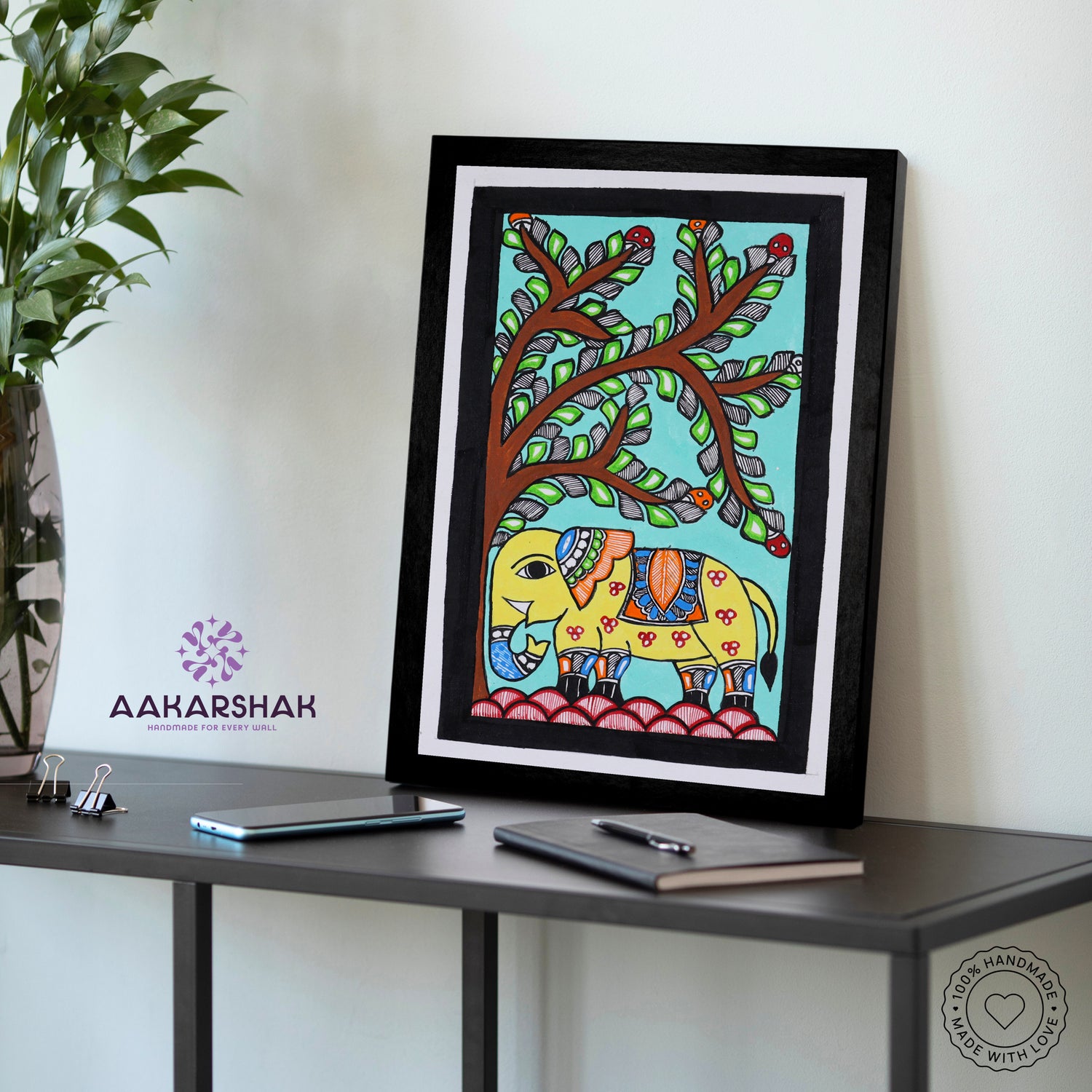 vibrant handmade elephant painting-depicting indian folk traditions
