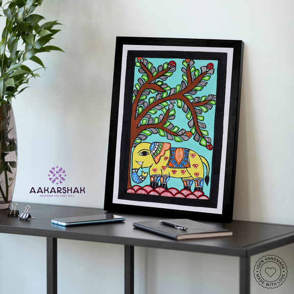 vibrant handmade elephant painting-depicting indian folk traditions
