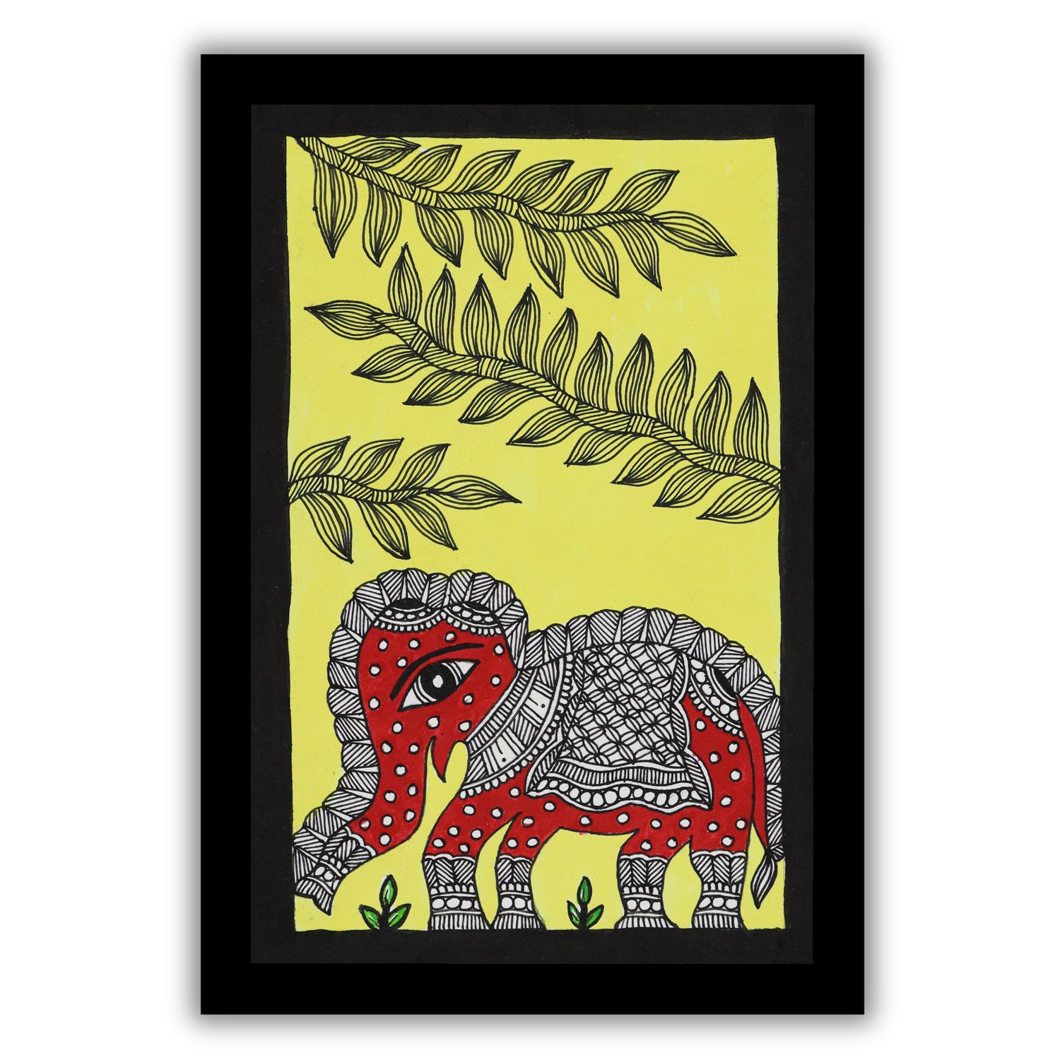 handmade madhubani painting painting elephant-in vibrant traditional folk art style
