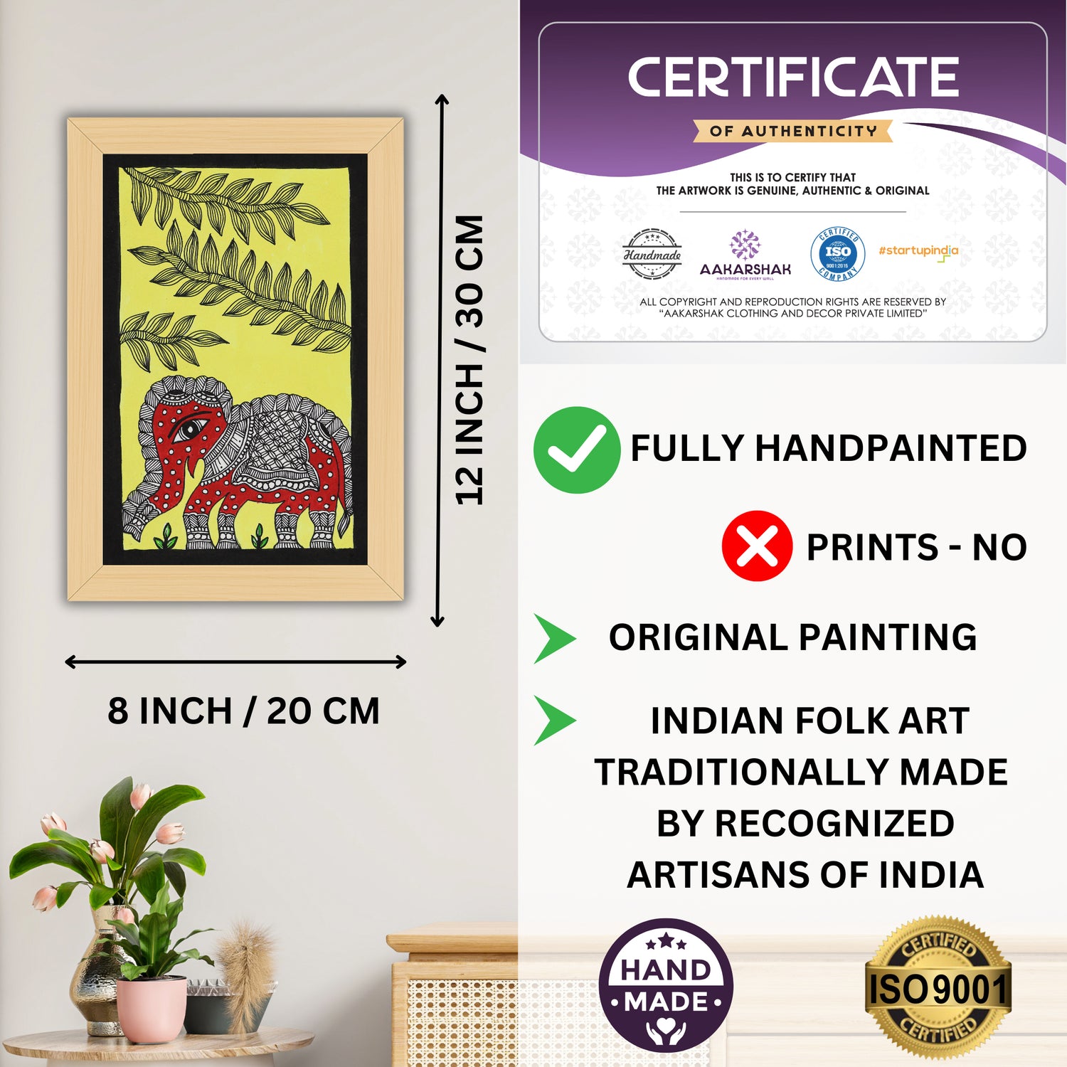 handmade iso certified-elephant madhubani painting
