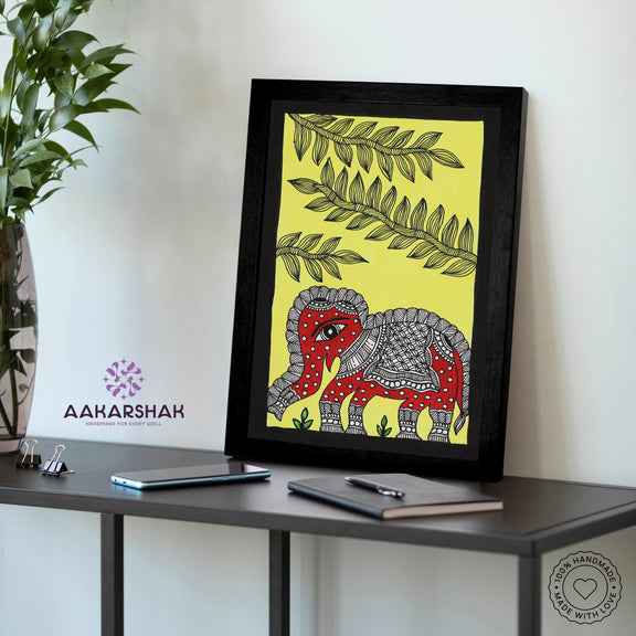 vibrant handmade elephant painting-depicting indian folk traditions
