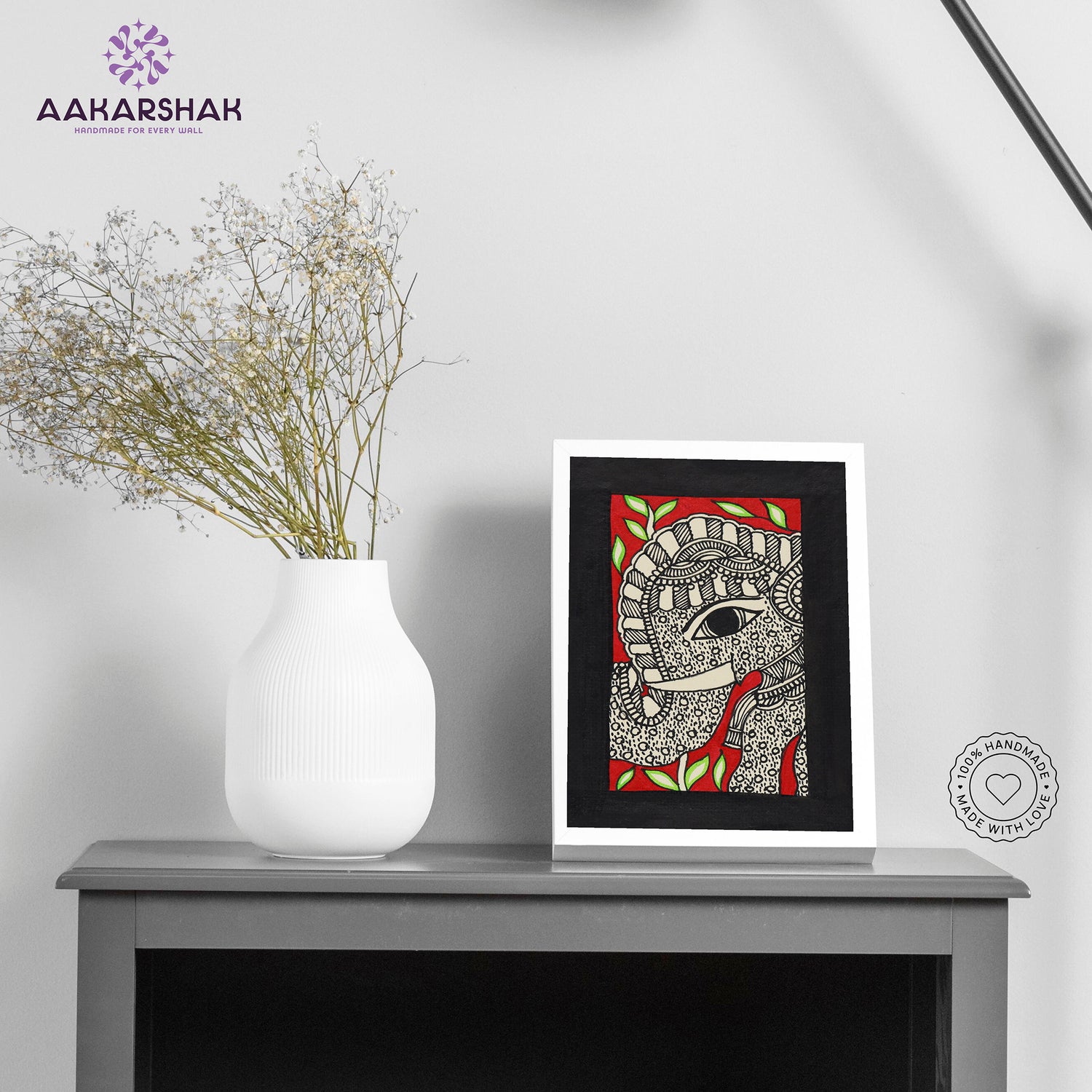 Handmade Madhubani elephant painting-with tabletop stand for home decor
