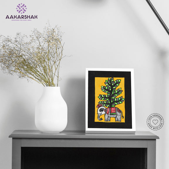 Handmade Madhubani elephant painting-with tabletop stand for home decor
