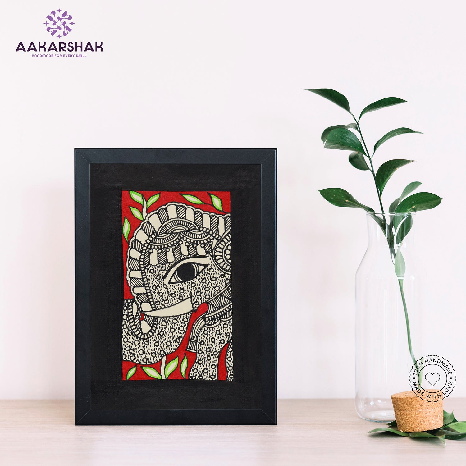Handmade Madhubani elephant painting-with tabletop stand for home decor
