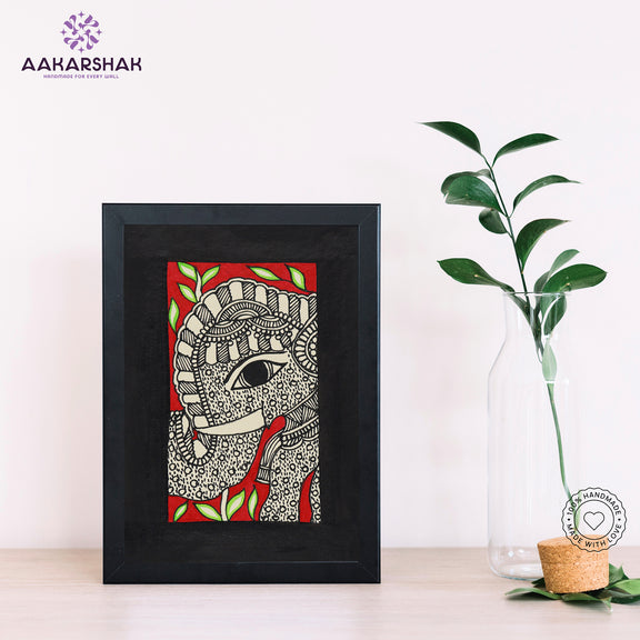 Handmade Madhubani elephant painting-with tabletop stand for home decor
