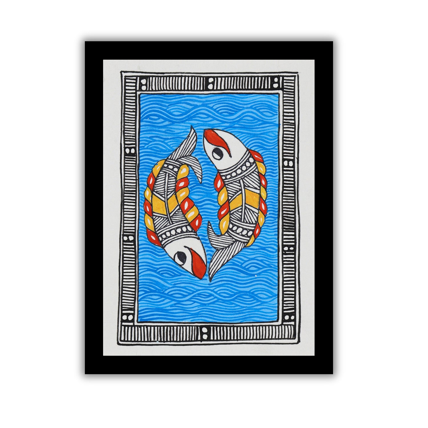 handmade madhubani painting fish-in vibrant traditional folk art style
