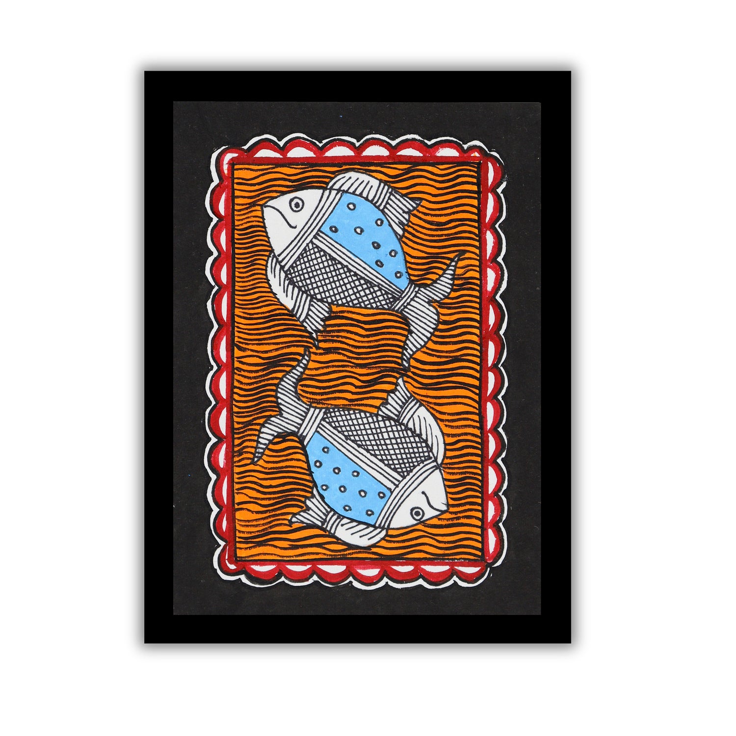 handmade madhubani painting fish-in vibrant traditional folk art style
