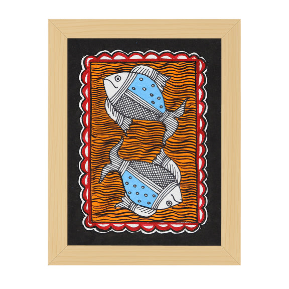 handmade madhubani painting fish-in vibrant traditional folk art style
