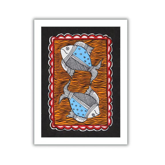 handmade madhubani painting fish-in vibrant traditional folk art style
