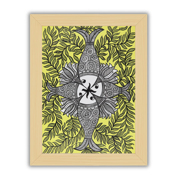 Framed artwork of a colorful fish -with handmade madhubani painting 