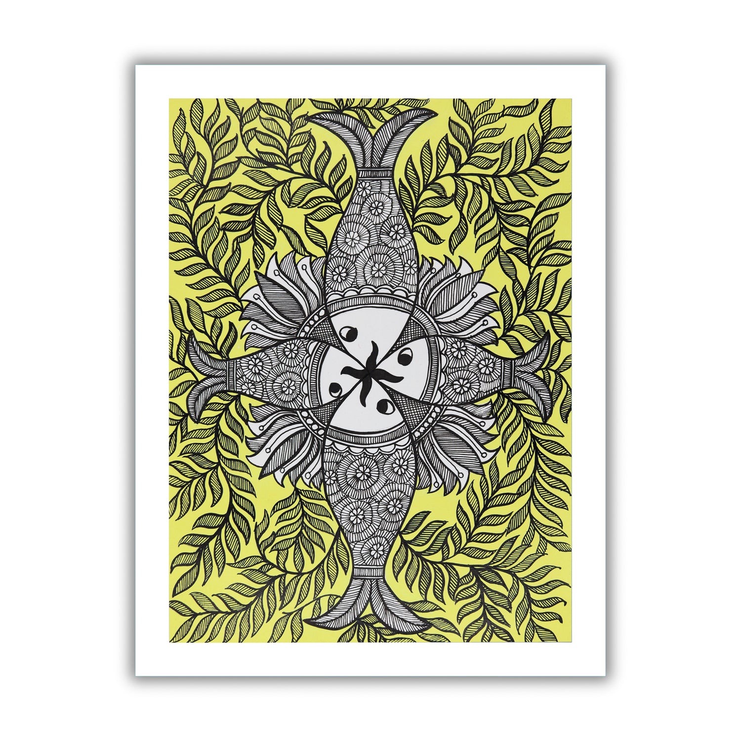 Framed artwork of a colorful fish -with handmade madhubani painting 