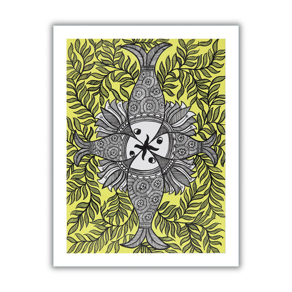 Framed artwork of a colorful fish -with handmade madhubani painting 