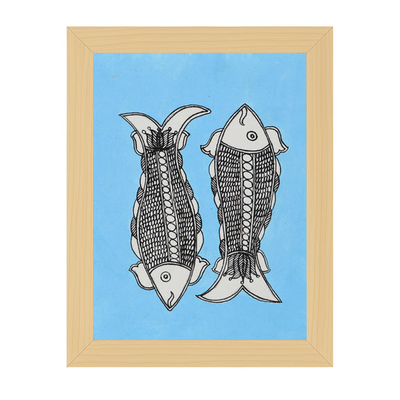 handmade madhubani painting fish-in vibrant traditional folk art style
