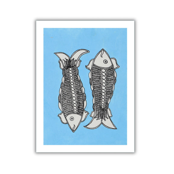 handmade madhubani painting fish-in vibrant traditional folk art style
