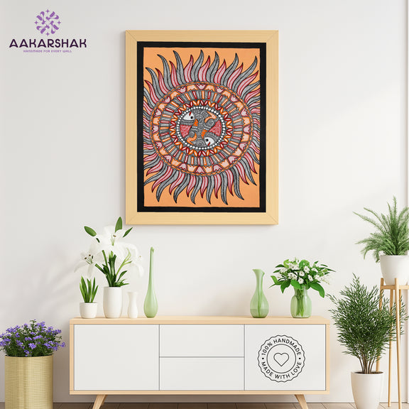 Framed artwork with fish design-handmade madhubani painting for home decor