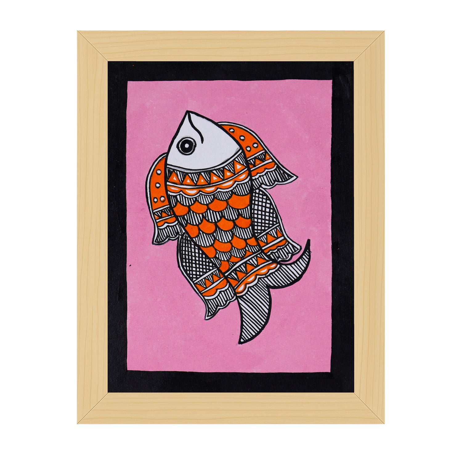 handmade madhubani painting fish-in vibrant traditional folk art style
