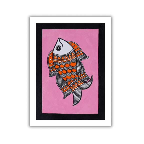 handmade madhubani painting fish-in vibrant traditional folk art style
