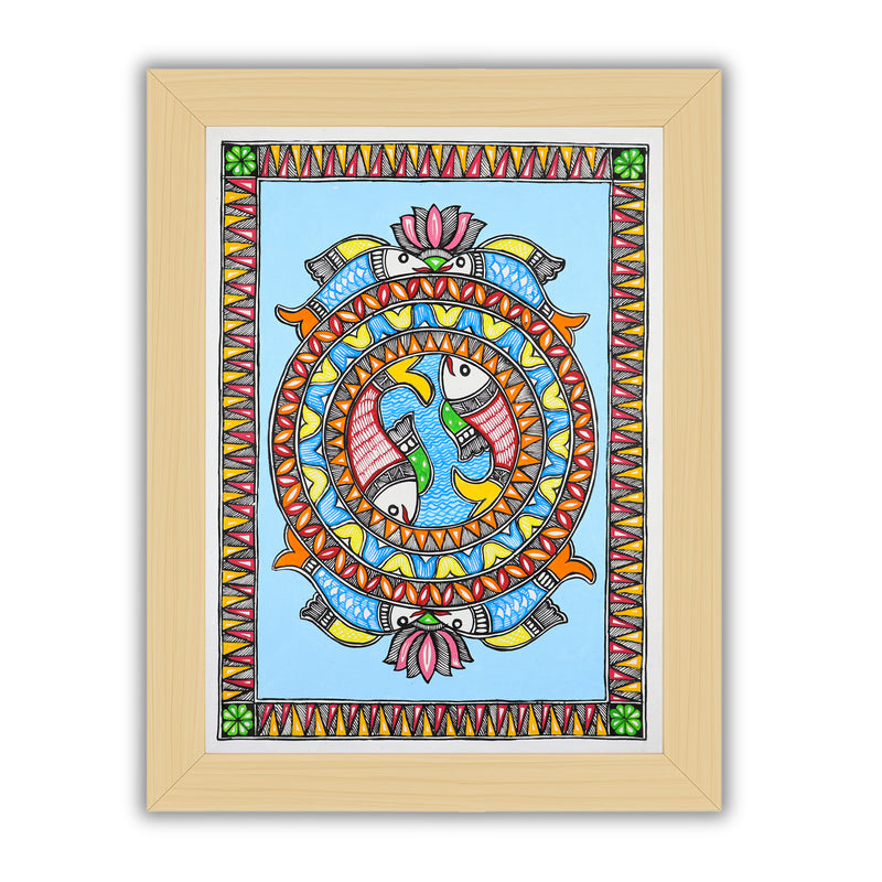 Handmade Madhubani Fish Painting 12x16 Inch Wall Decor