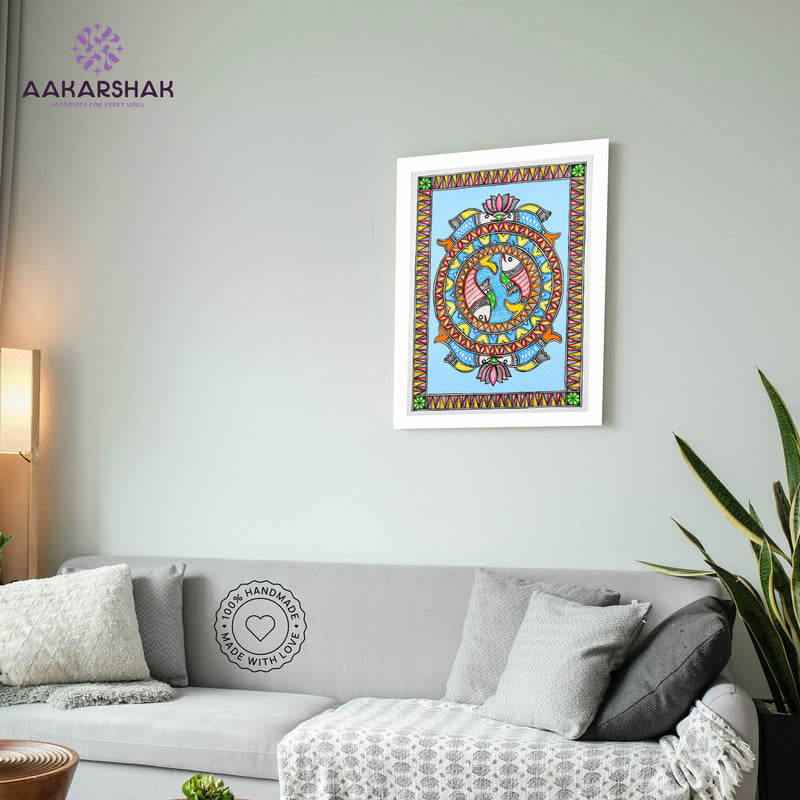 vibrant handmade fish painting-depicting indian folk traditions