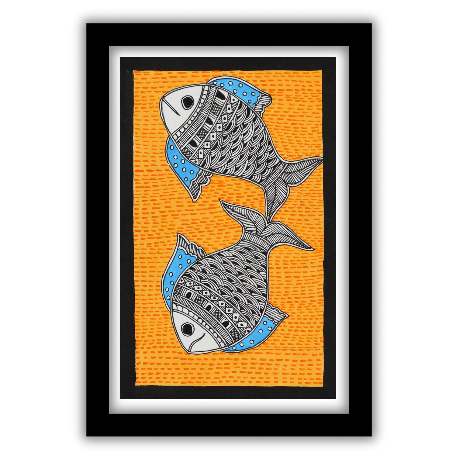 handmade madhubani painting painting fish-in vibrant traditional folk art style
