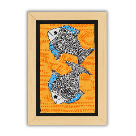 handmade madhubani painting painting fish-in vibrant traditional folk art style