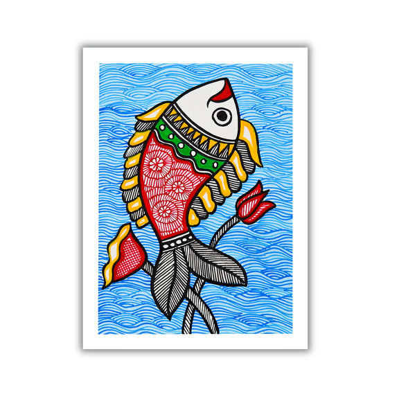 handmade madhubani painting fish-in vibrant traditional folk art style
