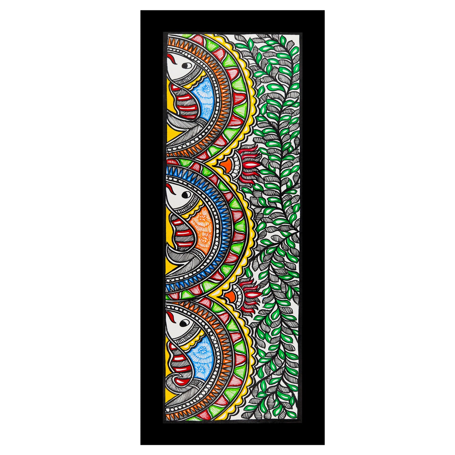 Framed artwork of a colorful fish-with handmade madhubani painting 