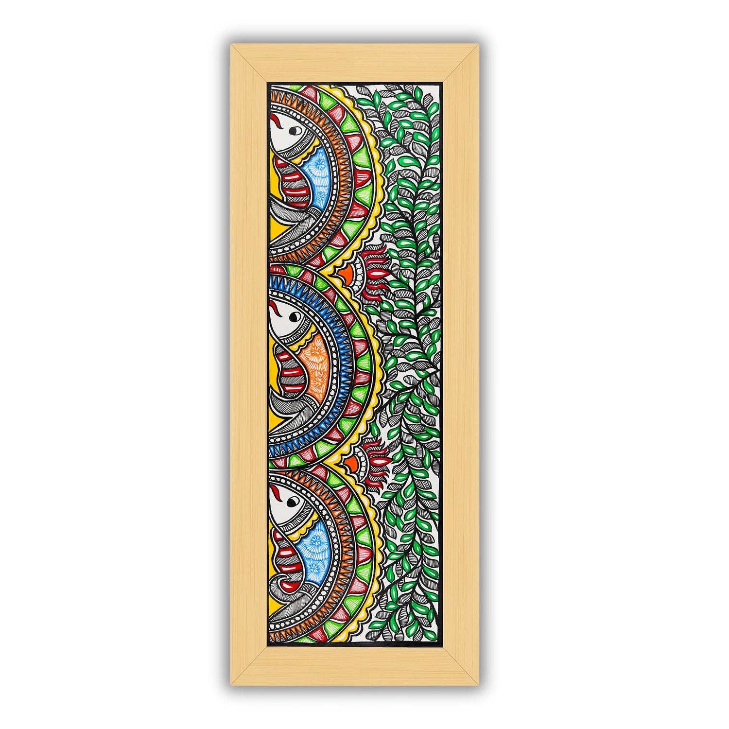 Framed artwork of a colorful fish-with handmade madhubani painting 