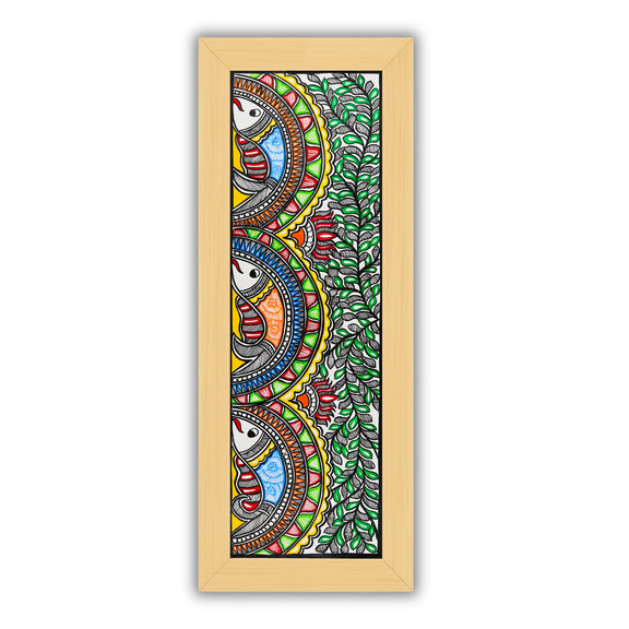 Framed artwork of a colorful fish-with handmade madhubani painting 
