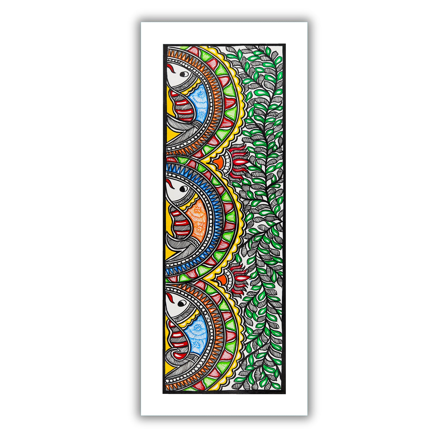 Framed artwork of a colorful fish-with handmade madhubani painting 