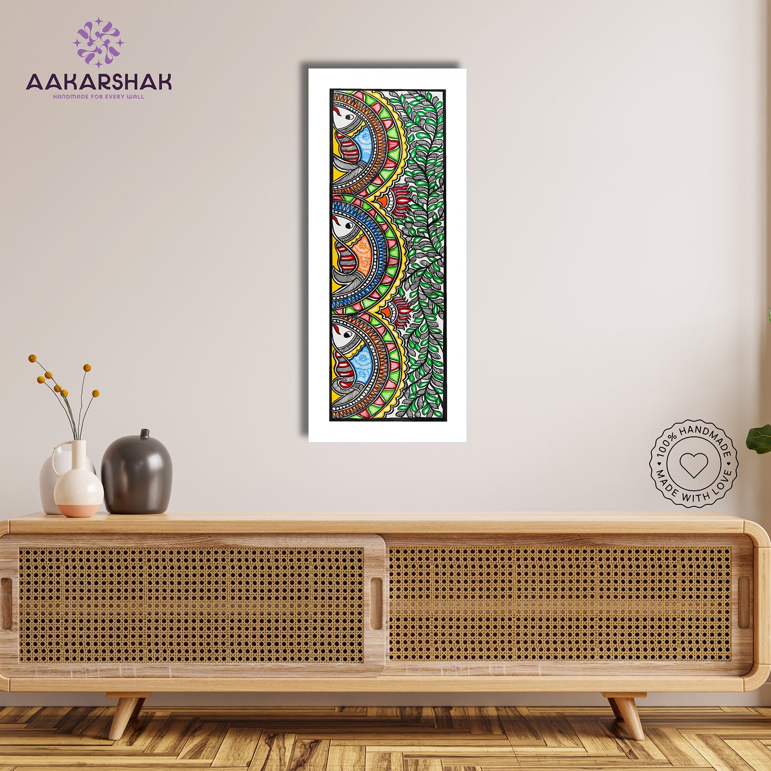 Framed artwork with fish design -handmade madhubani painting for home decor