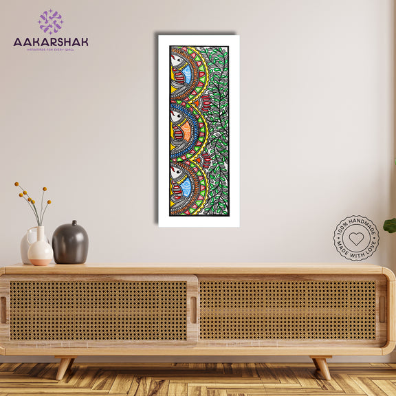 Framed artwork with fish design -handmade madhubani painting for home decor
