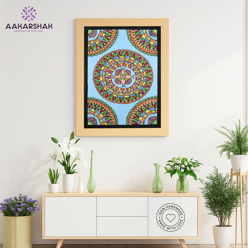 Framed artwork of a colorful fish-with handmade madhubani painting 