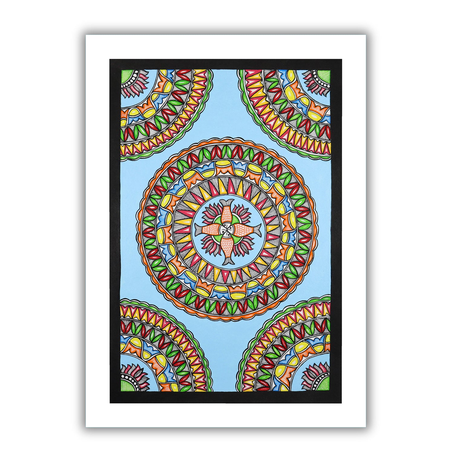 Framed artwork of a colorful fish-with handmade madhubani painting 