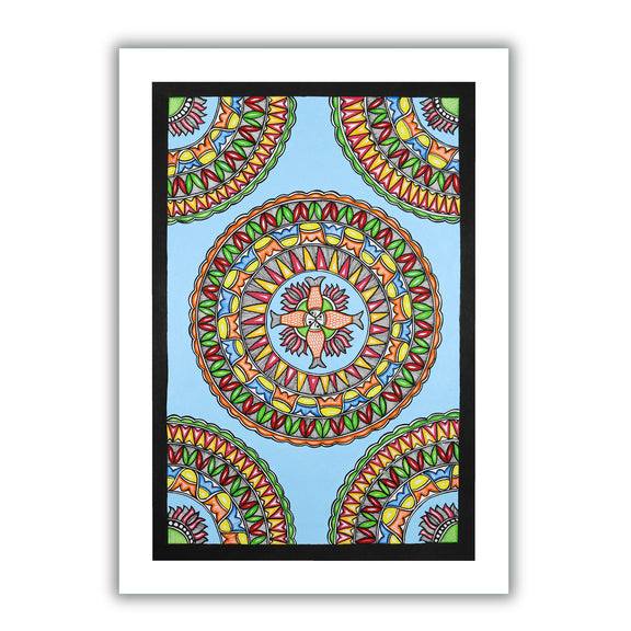 Framed artwork of a colorful fish-with handmade madhubani painting 