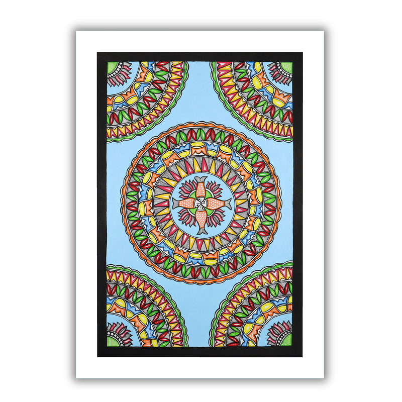 Framed artwork of a colorful fish-with handmade madhubani painting 