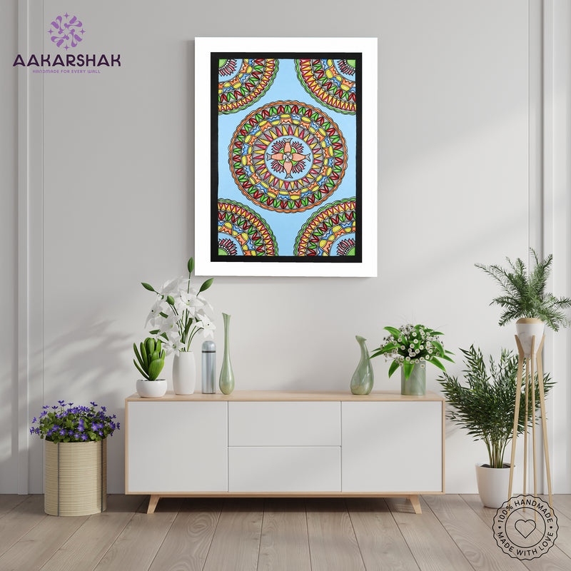 Framed artwork of a colorful fish-with handmade madhubani painting 