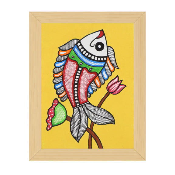 handmade madhubani painting fish-in vibrant traditional folk art style

