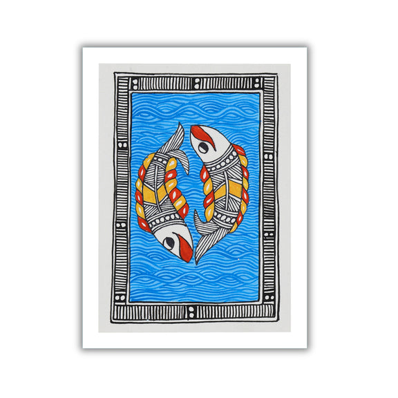 handmade madhubani painting fish-in vibrant traditional folk art style
