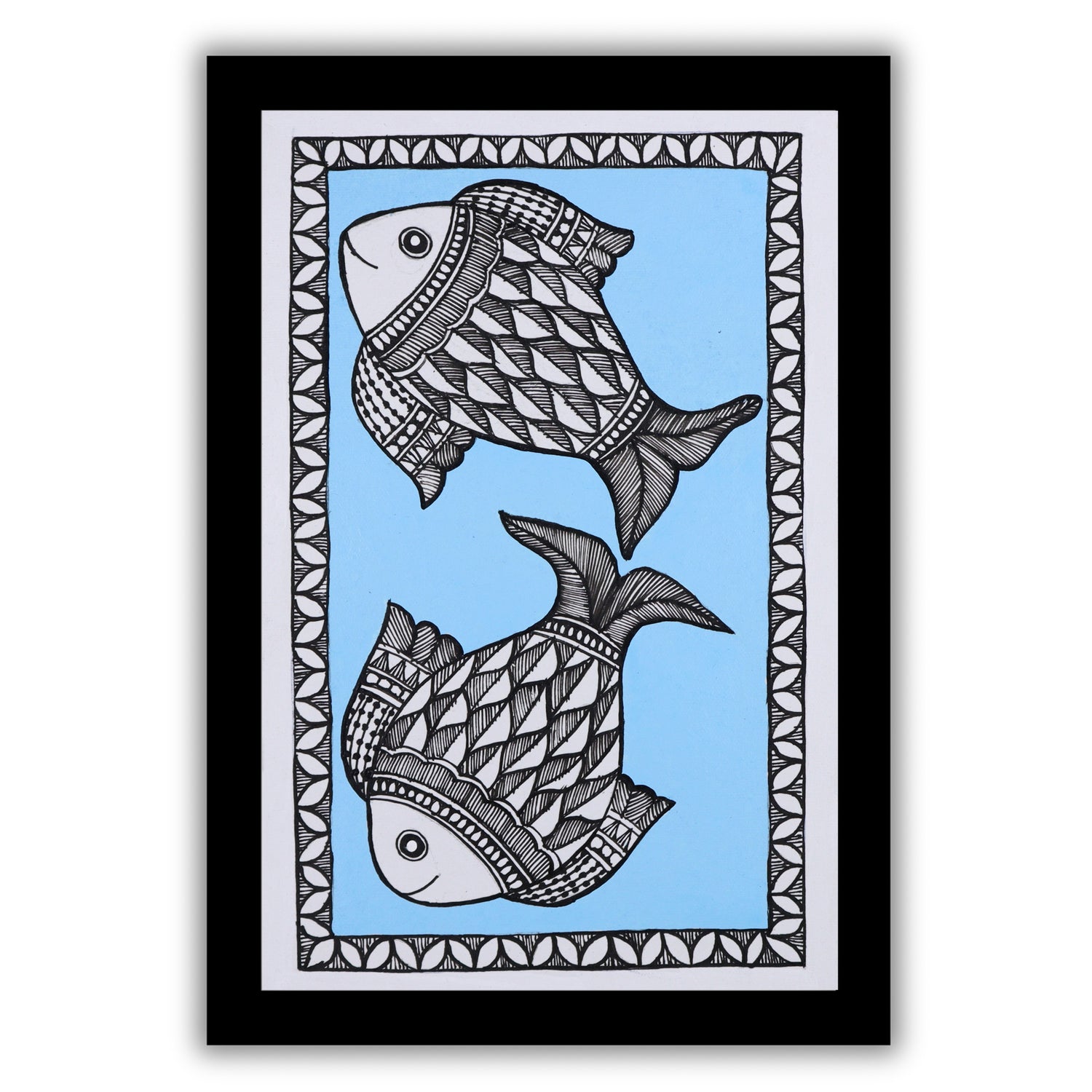 handmade madhubani painting painting fish-in vibrant traditional folk art style