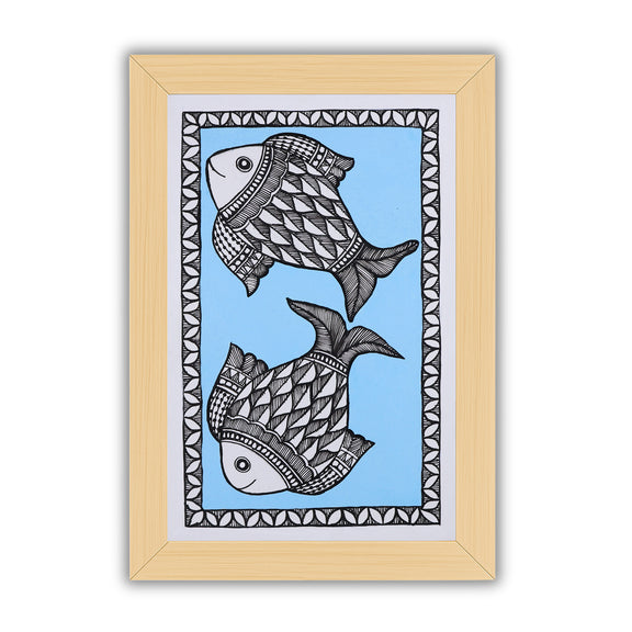 handmade madhubani painting painting fish-in vibrant traditional folk art style