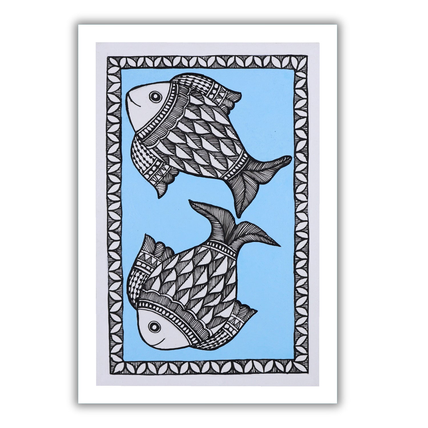 handmade madhubani painting painting fish-in vibrant traditional folk art style