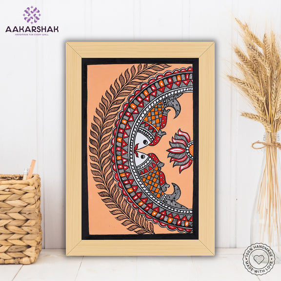 handmade madhubani painting fish painting-with tabletop stand for home decor