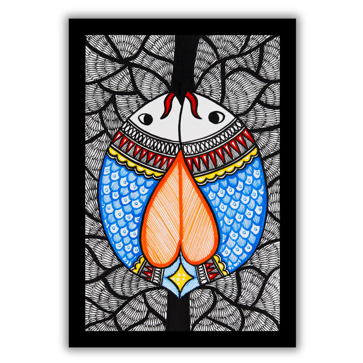handmade madhubani painting painting fish-in vibrant traditional folk art style