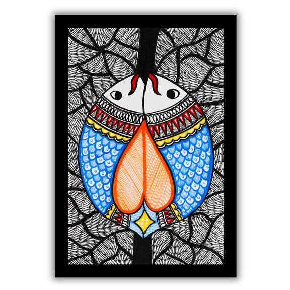 handmade madhubani painting painting fish-in vibrant traditional folk art style
