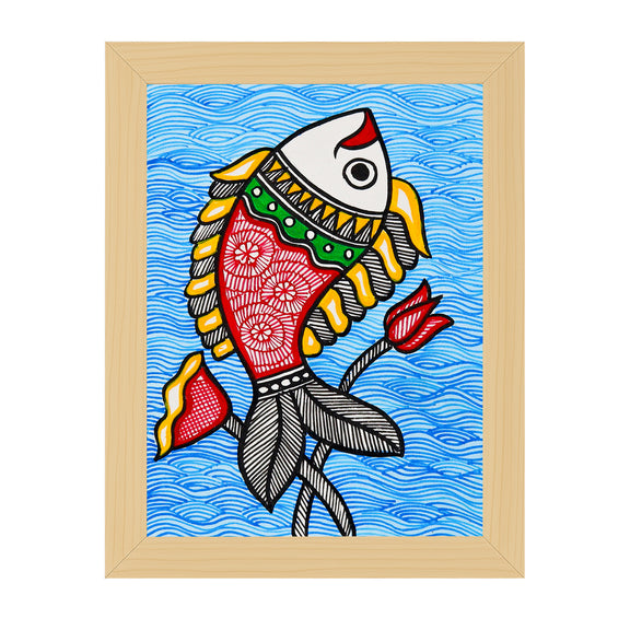 handmade madhubani painting fish-in vibrant traditional folk art style
